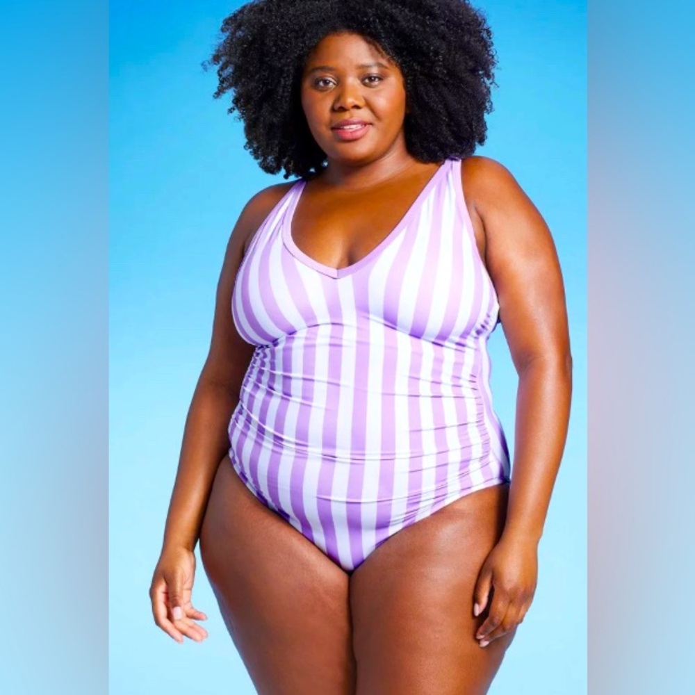 Kona Sol Women's Plus Size V-Neck Over the Shoulder High Leg One Piece Swimsuit
